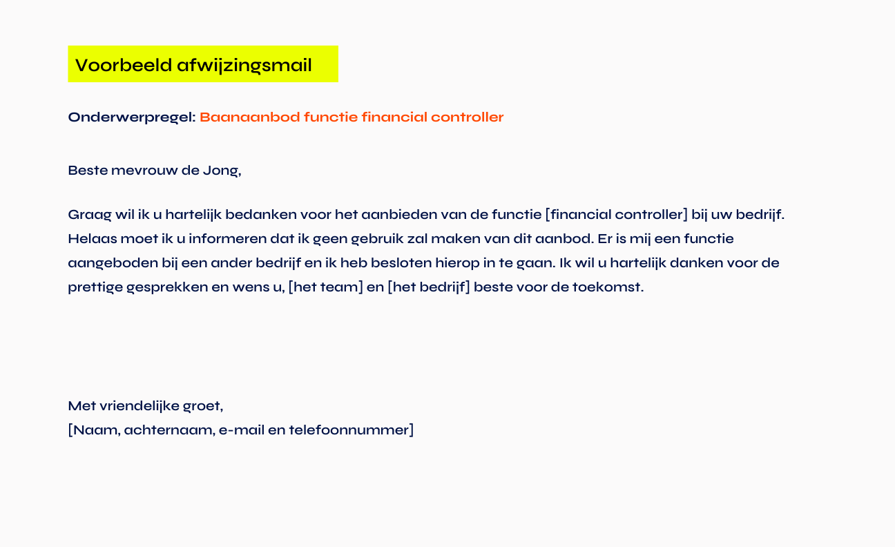 Voorbeeld afwijzingsmail