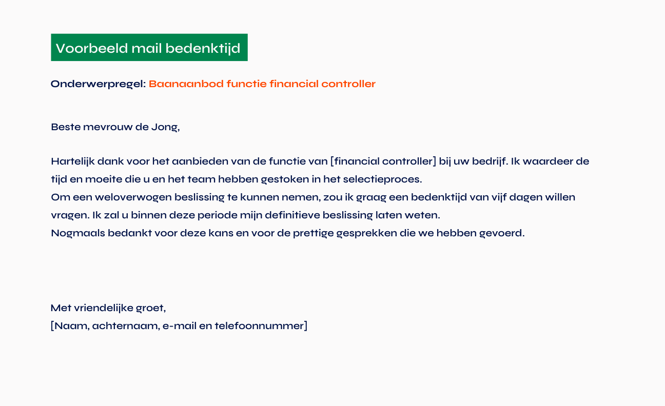 Voorbeeld mail bedenktijd